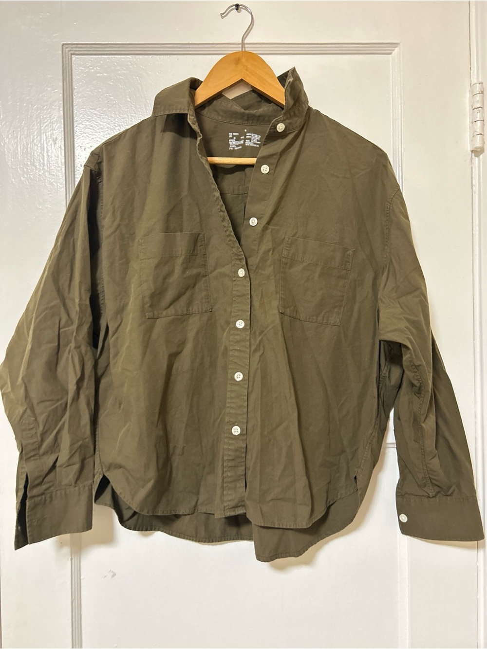 Muji Olive Button-Front Lightweight Shirt Jacket